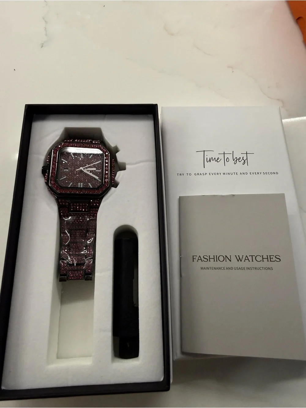 Men's women full iced out Pink Crystal Bracelet Watch - Fashion Accessory